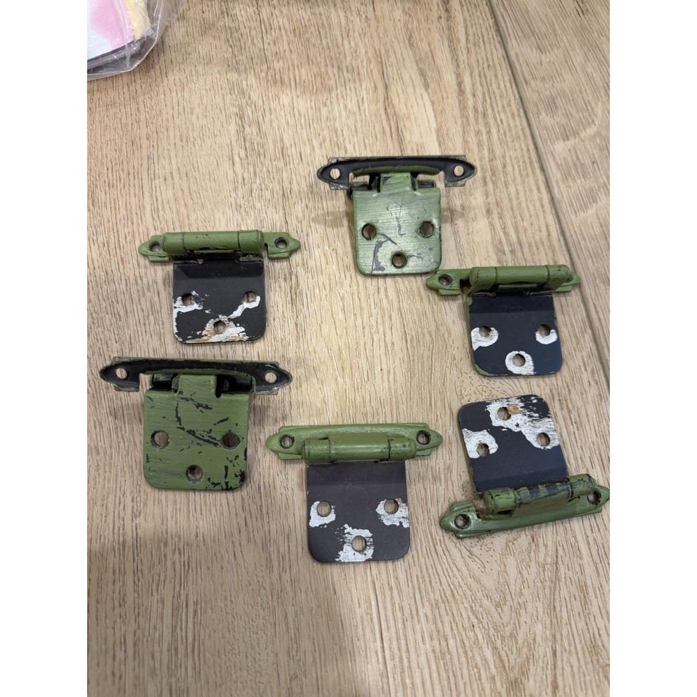 VTG Lot 6 Avocado Green Cabinet Hinges Surface Mount Hardware Taiwan 1970s